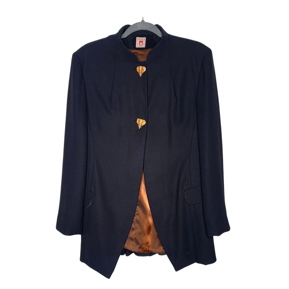 Indies Paris 10 Artisan ELEPHANT Buttons Peplum Blazer Mandarin Collar Jacket